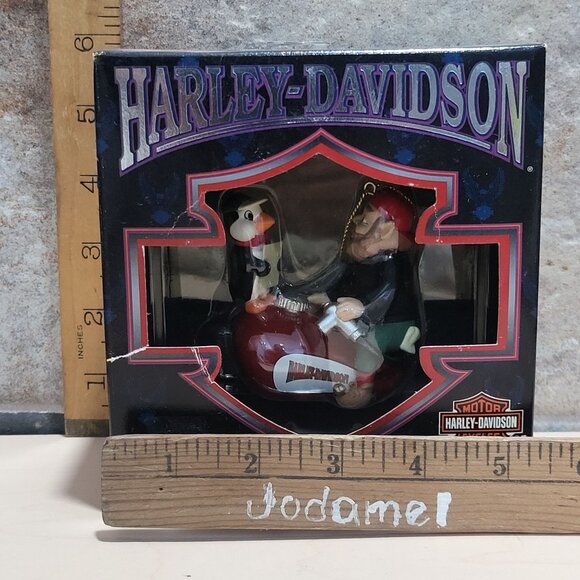 Harley Davidson North Pole Motorcycle Club Ornament Elf and Penguin on Gas Tank - Picture 7 of 7